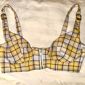 Miaou yellow plaid corset crop top - XS